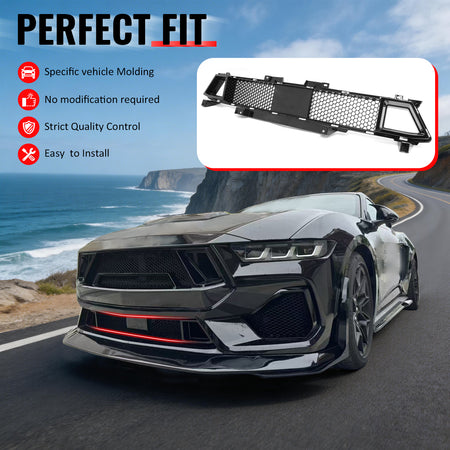 IKON MOTORSPORTS Front Lower Grille, Compatible with 2024-2026 Ford Mustang GT, Shelby Super Snake Style Gloss Black ABS Plastic Replacement Front Bumper Grill