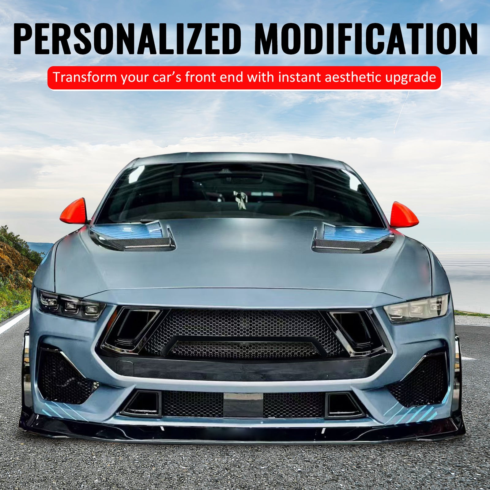 Fits 24-26 Ford Mustang EcoBoost/GT Grille Shelby Super Snake Style Gloss Black
