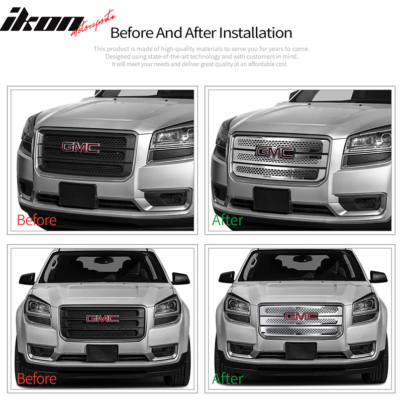 Fits 13-16 GMC Acadia Tape On Grille Overlay 3 Bar Front Grill Cover Chrome