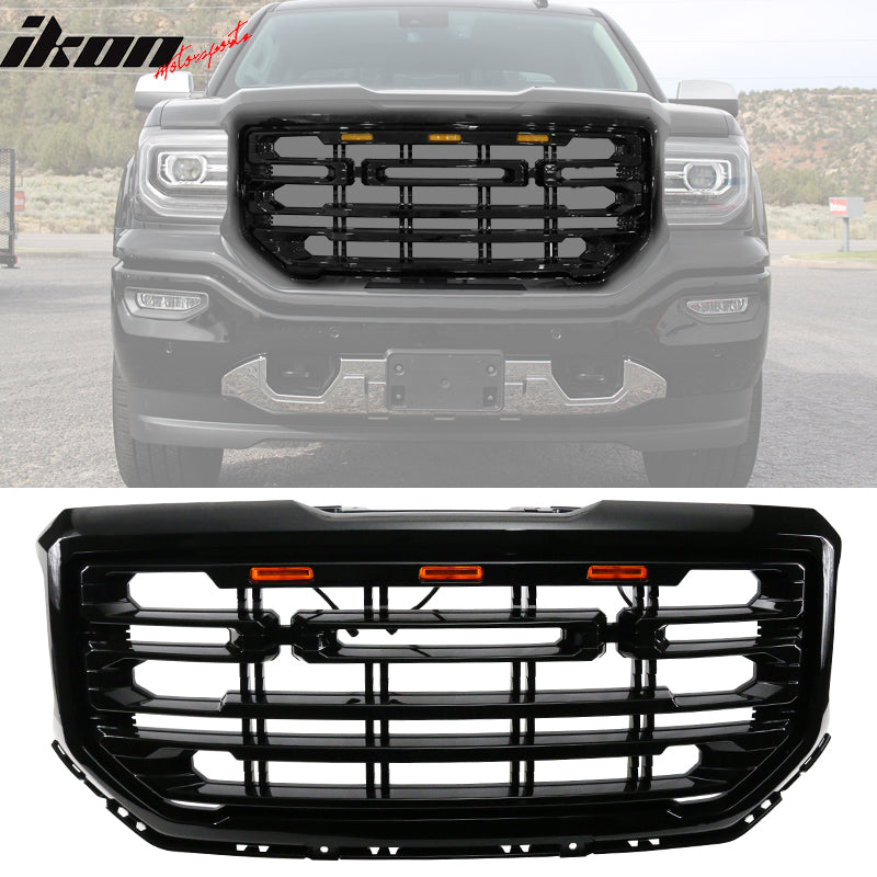 IKON MOTORSPORTS, Grille Compatible With 2016-2019 GMC Sierra 1500, Front Upper Hood Conversion Grille Grill Guard, 2017
