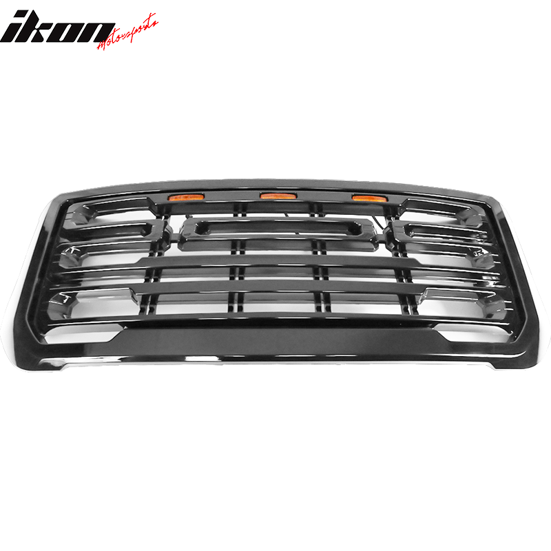 IKON MOTORSPORTS, Front Grille Compatible With 2015-2018 GMC Sierra 2500 3500, ABS Front Grille Bumper Hood Upper Shell Guard with Signal Lights, 2016 2017