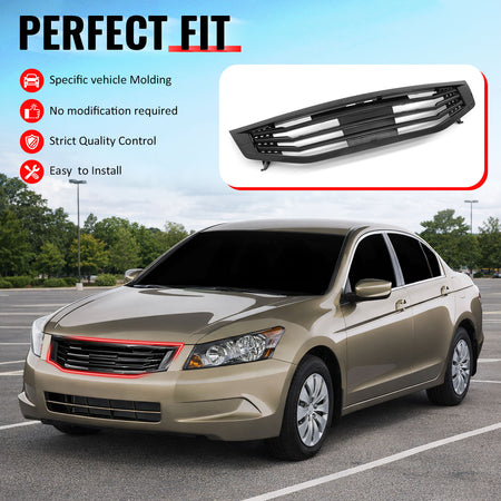 IKON MOTORSPORTS Front Upper Grille, Compatible with 2011-2012 Honda Accord Sedan 4-Door, Mugen Style Black Replacement Front Bumper Hood Grill