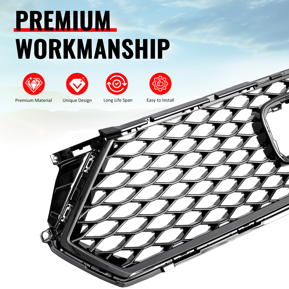 Fits 23-26 Honda Accord 11th TR Style Front Upper Honeycomb Grille Gloss Black