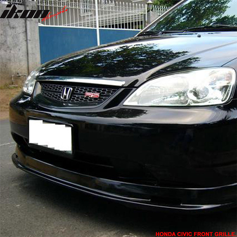 Grille Compatible With 2001-2003 Honda Civic, Type RS Black ABS Front Hood Grille Grill Mesh by IKON MOTORSPORTS, 2002