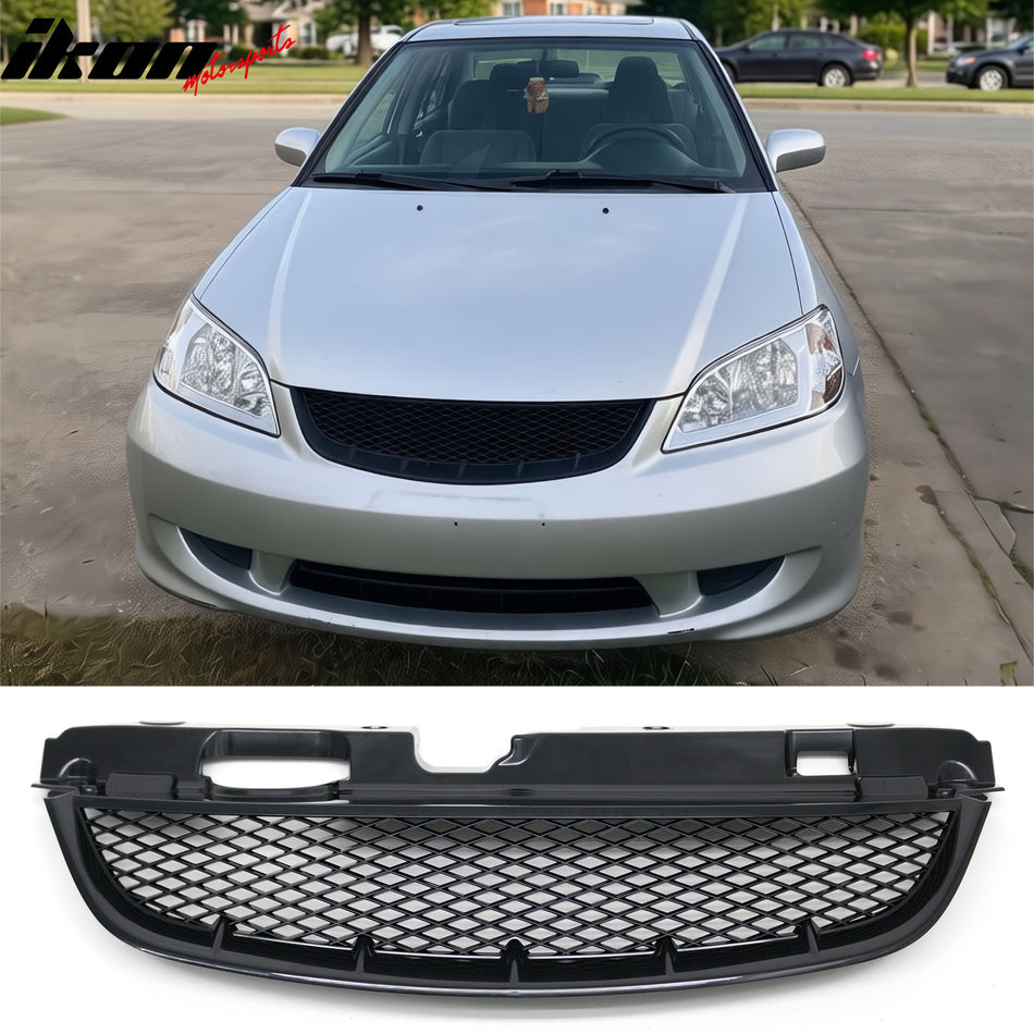 2004-2005 Honda Civic 2-Door Coupe/4-Door Sedan Front Upper Grille Mesh Style Black Replacement Front Bumper Hood Grill