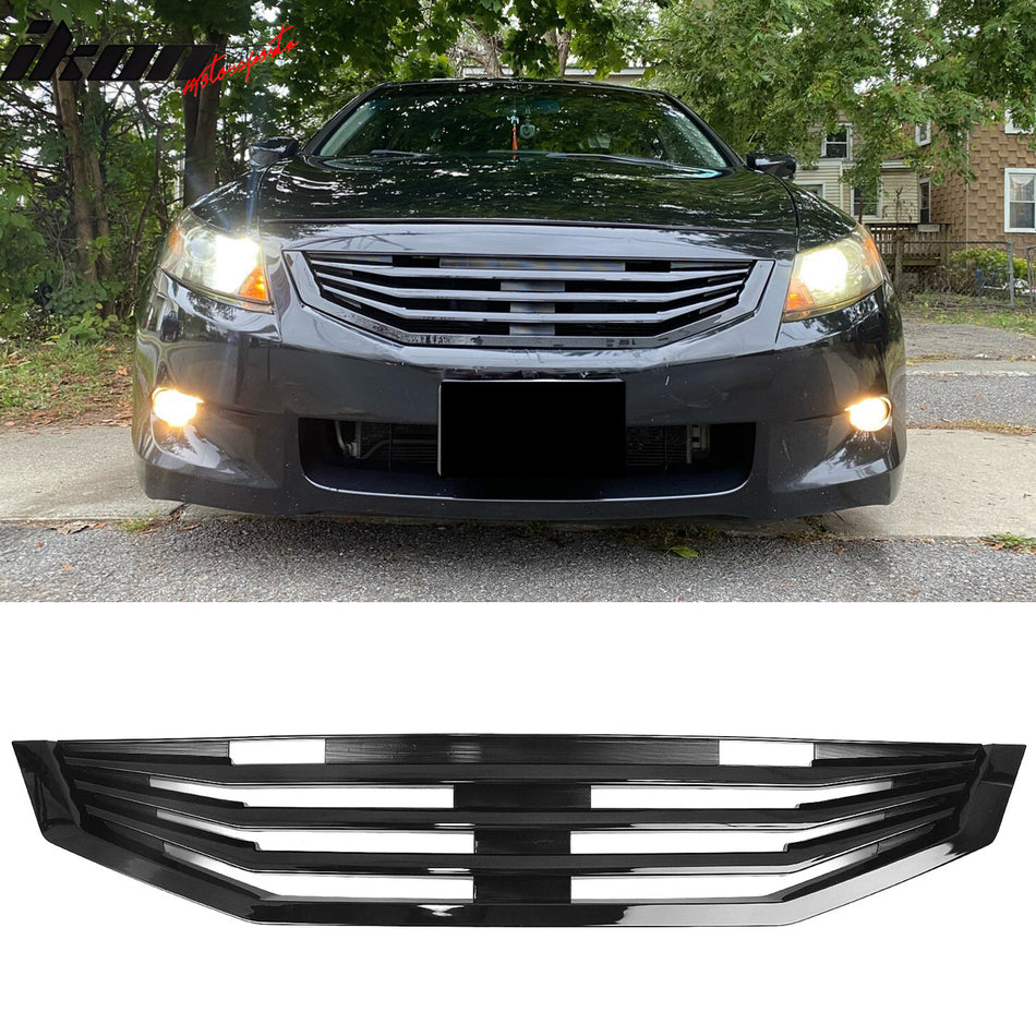 2008-2010 Honda Accord Coupe 2-Door Mugen Style Front Bumper Upper Grille Replacement Gloss Black ABS