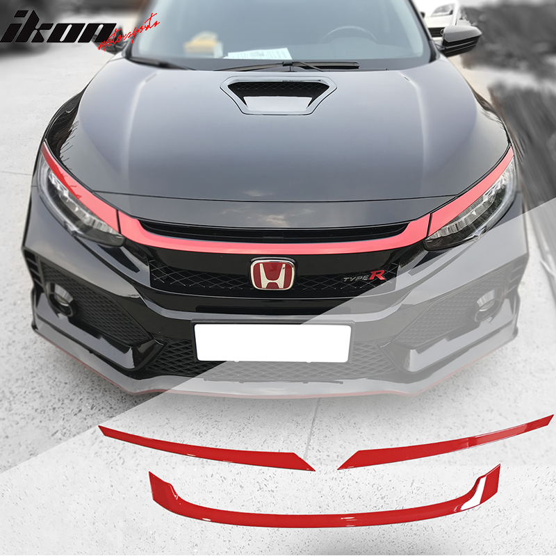 2016-2021 Honda Civic Type R Style Red 3Pc Grille Trim ABS