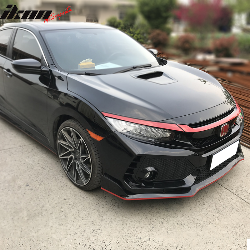 Grille Trims Compatible With 2016-2021 Honda Civic FK8, TR Type-R Style Red 3PC Set Front Grille Trim IKON MOTORSPORTS, 2017 2018 2019 2020