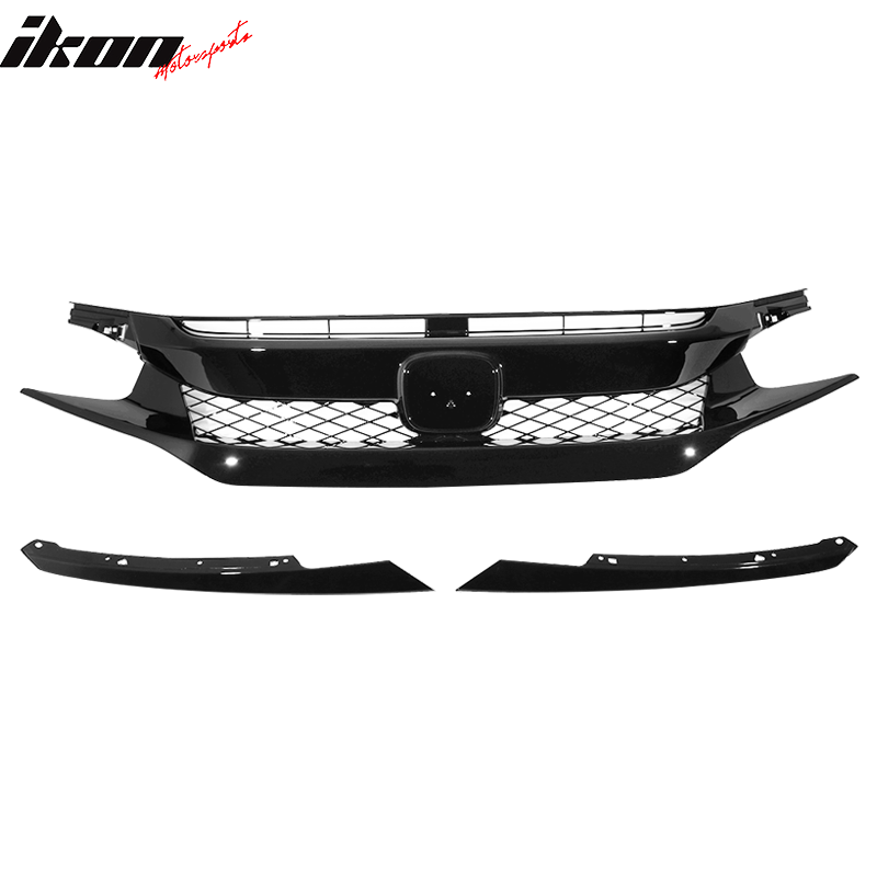Fit 16-21 Honda Civic 10th Gen FK8 Type R T-R Style Front Grille ABS Gloss Black