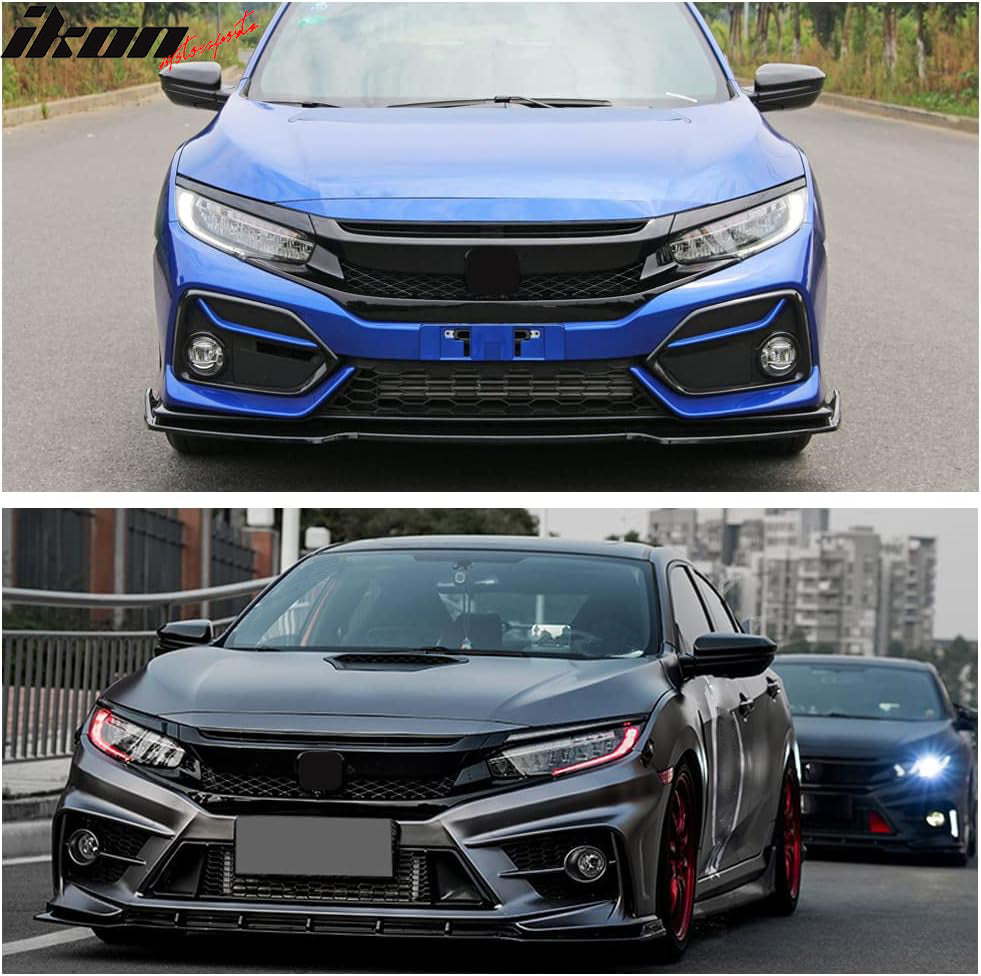 IKON MOTORSPORTS, Front Grille Compatible With 2016-2021 Honda Civic FK8, Type  R Type-R Style Gloss Black Mesh Grill Guards Hood ABS Plastic, 2017 2018  2019 2020 – Ikon Motorsports