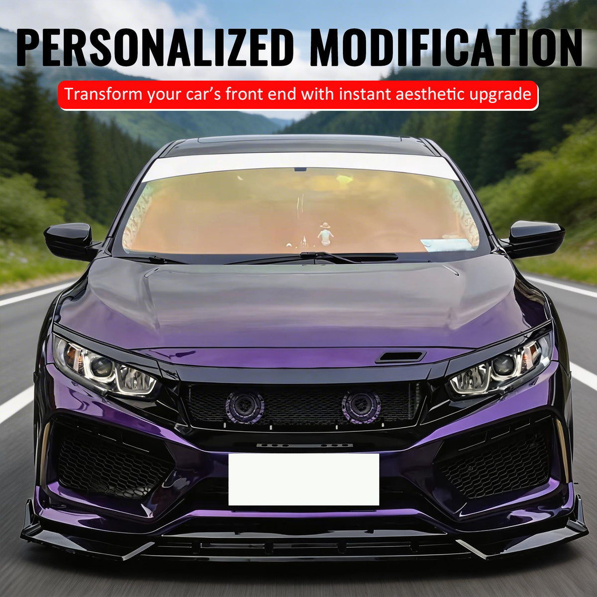 Fits 16-21 Honda Civic JDM Style High Flow Front Upper Mesh Grille Gloss Black