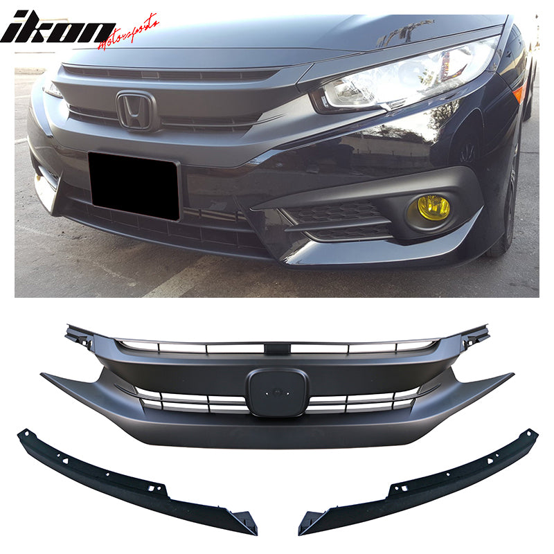 2016-2021 Honda Civic 10th OEM Matte Black Front Bumper Hood Grille