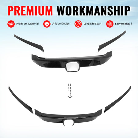 Fits 16-21 Honda Civic OE Style Front Bumper Grille Cover Trim ABS - Gloss Black