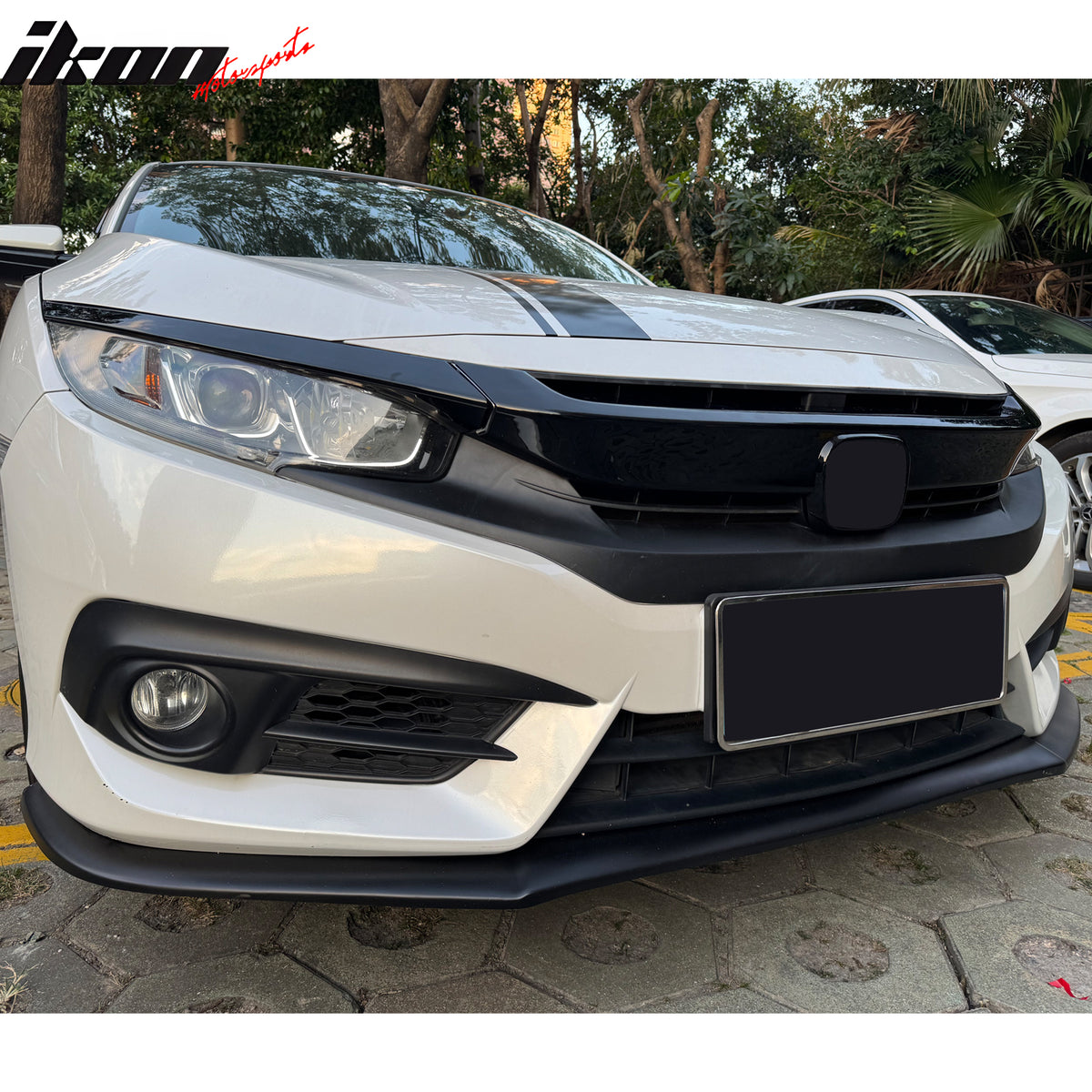 Fits 16-21 Honda Civic OE Style Front Bumper Grille Cover Trim ABS - Gloss Black