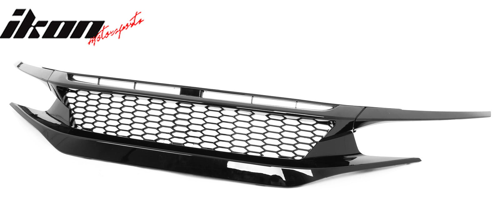 IKON MOTORSPORTS Front Upper Grille, Compatible with 2019-2021 Honda Civic Sedan & Coupe, Honeycomb Style Gloss Black ABS Plastic Replacement Front Bumper Hood Grill 3PCS