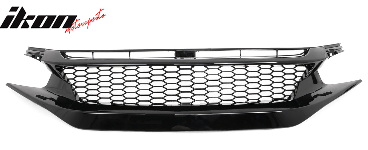 Fits 19-21 Honda Civic Sedan Honeycomb Gloss Black Front Bumper Upper Grille ABS