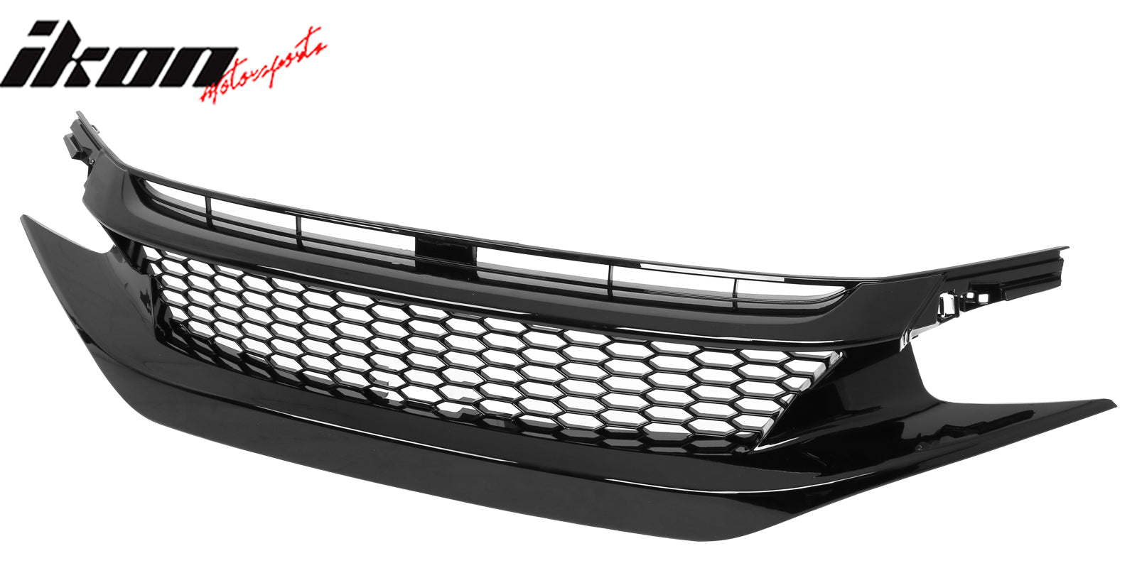 Fits 19-21 Honda Civic Sedan Honeycomb Gloss Black Front Bumper Upper Grille ABS