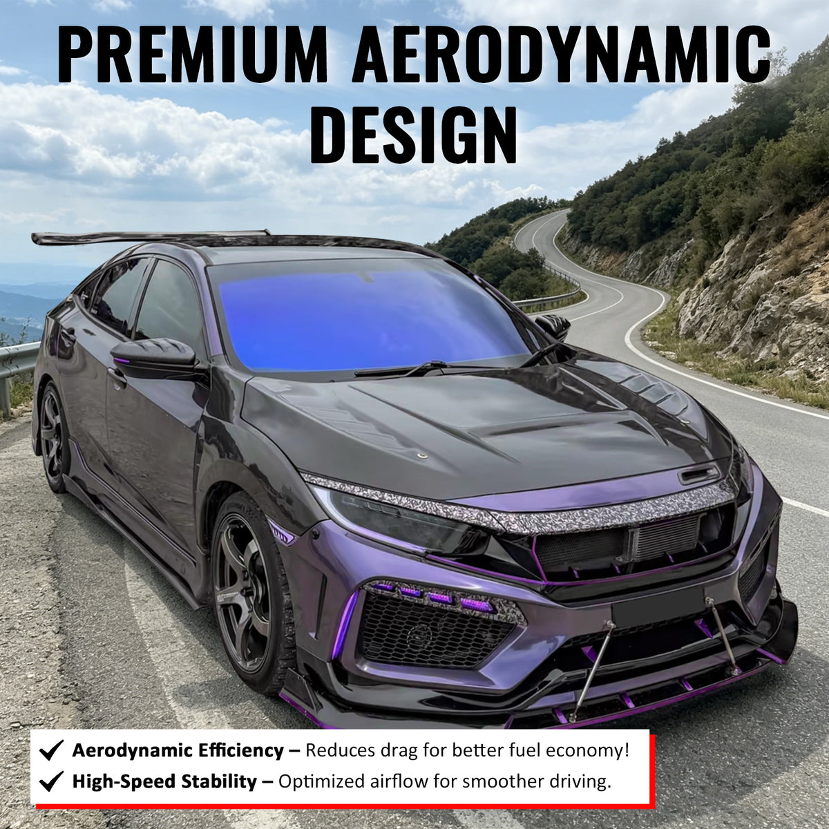 Fits 2019-2021 Honda Civic 2 & 4 Door JDM High Flow Upper Grille Gloss Black ABS