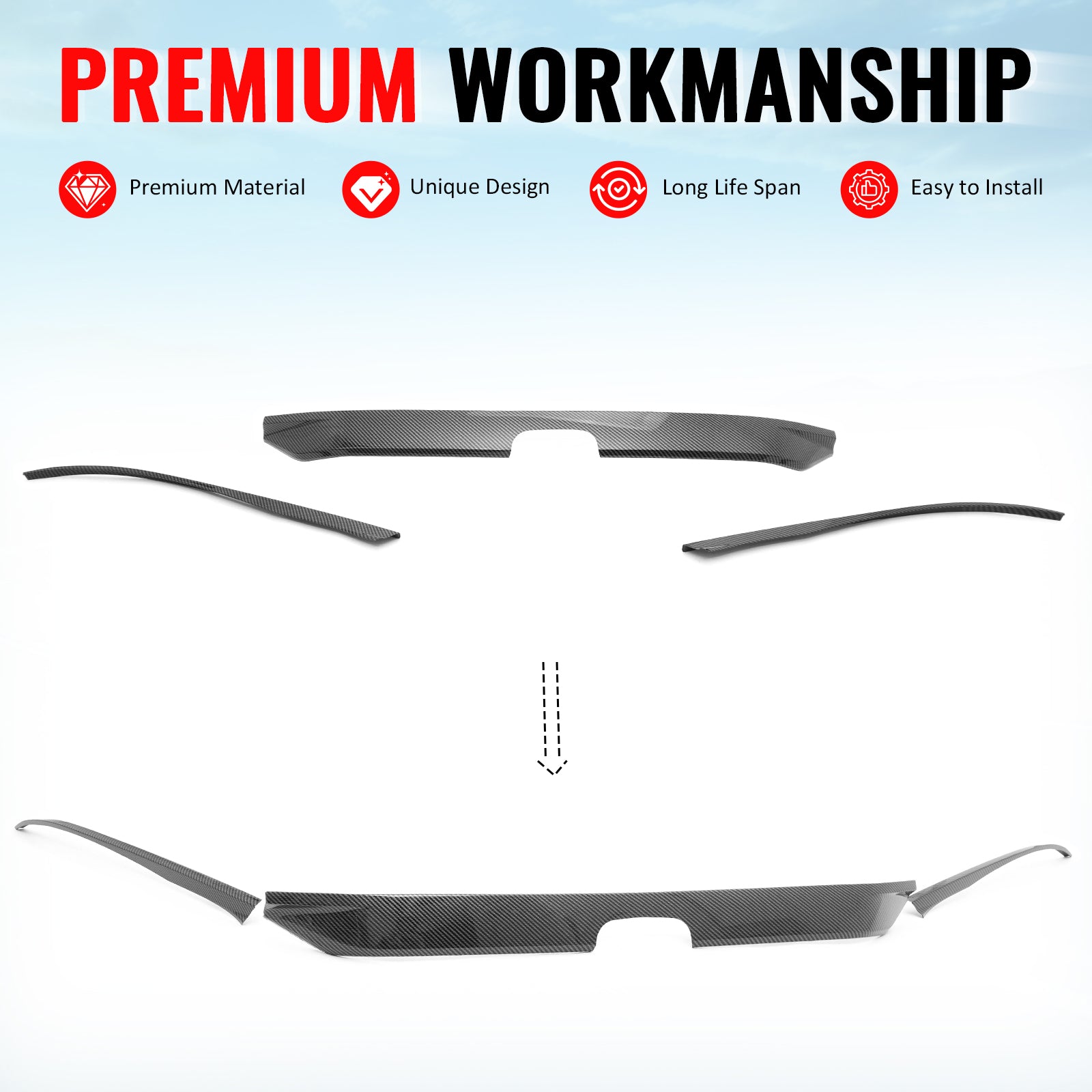 Fits 22-24 Honda Civic OE Front Bumper Grille Cover Trim ABS Carbon Fiber Print