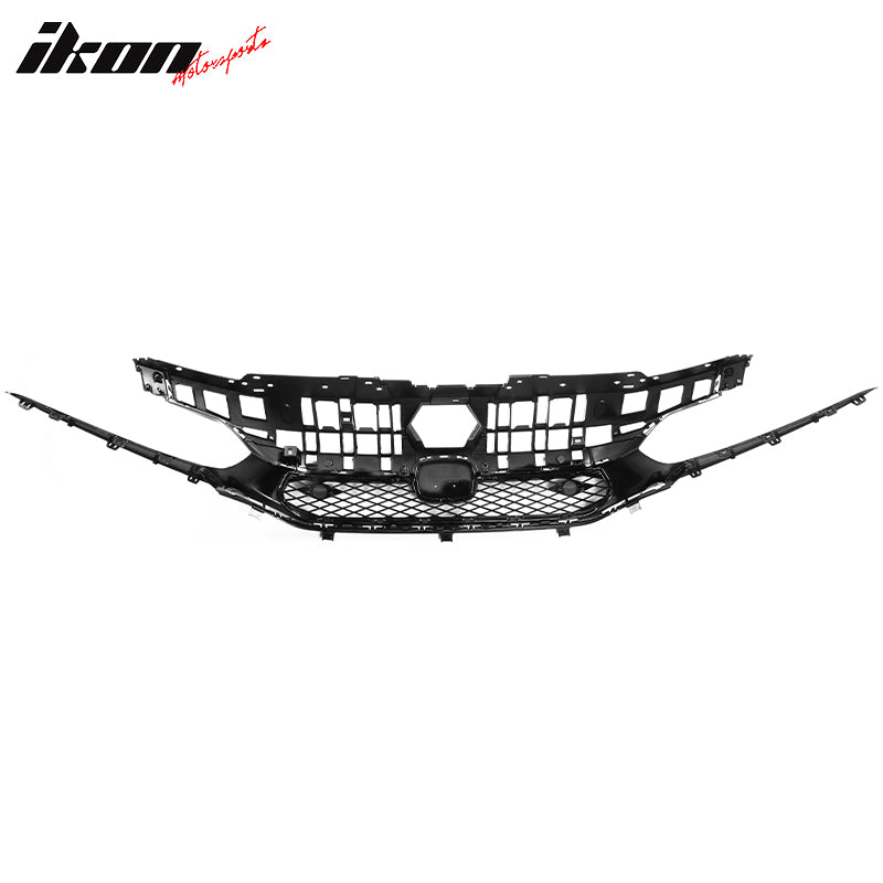 Fits 22-24 Honda Civic Base Sedan Rock Style Front Upper Grille Gloss Black ABS