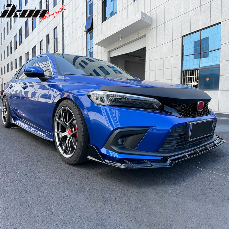 IKON MOTORSPORTS, Front Upper Grille Compatible With 2022-2024 Honda Civic Si & Hatchback, Type R Style Gloss Black ABS Front Bumper Mesh Honeycomb Grill Kit