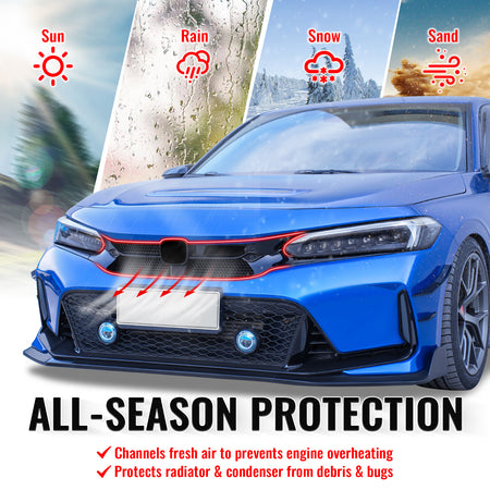 Fits 22-24 Honda Civic Hatchback & Si Varis Style Front Upper Grille Gloss Black