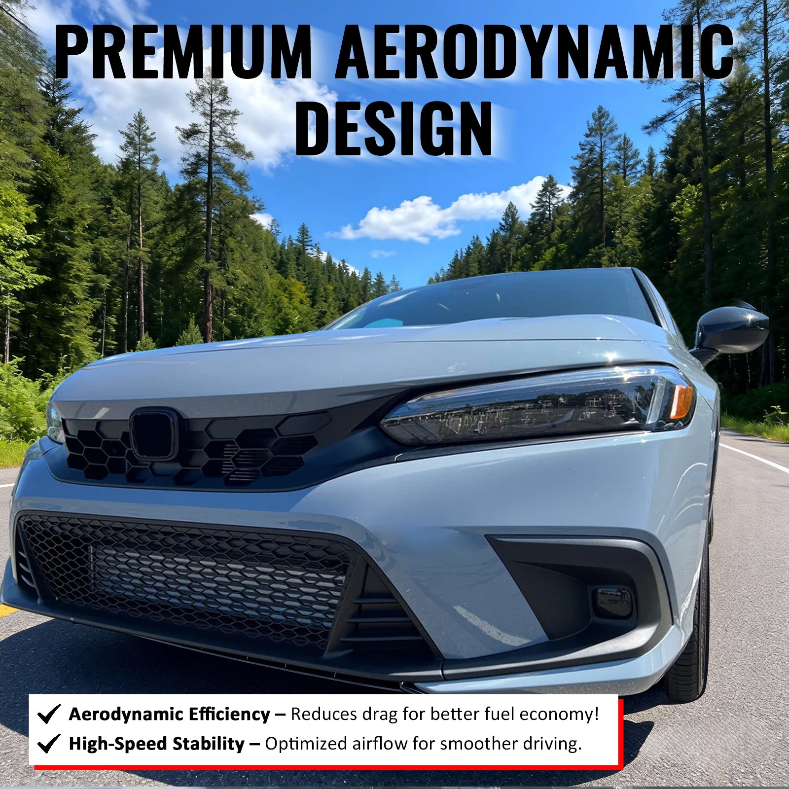 Fits 22-24 Honda Civic Type R Style Front Bumper Lower Grille PP Matte Black