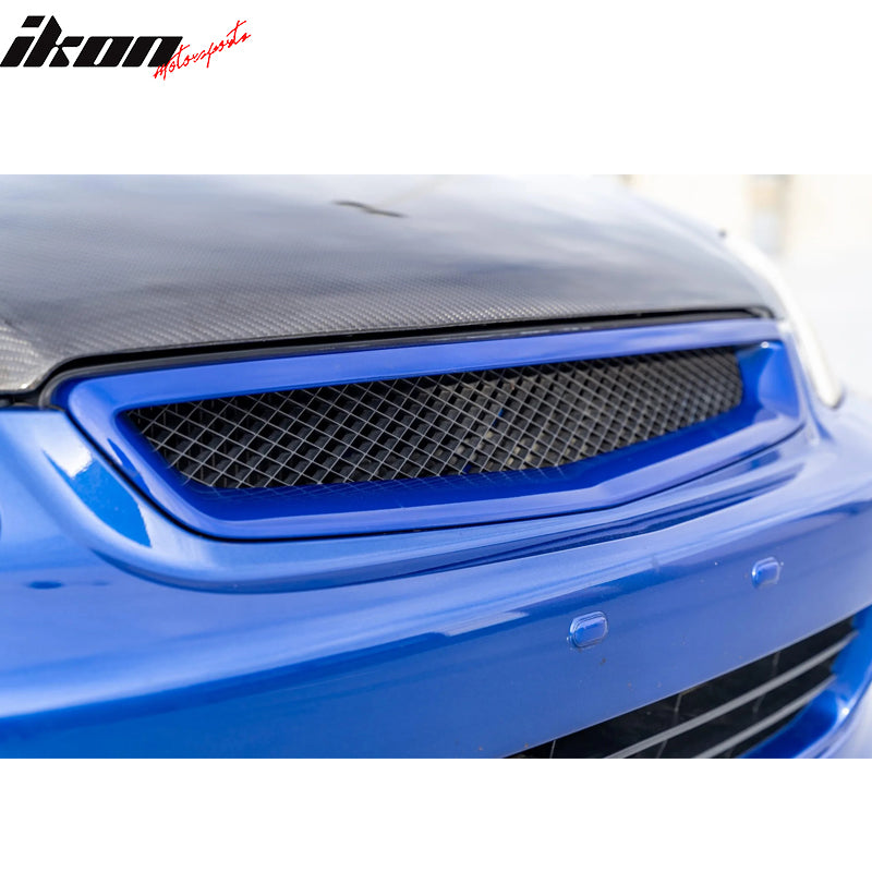 Grille Compatible With 1999-2000 Honda Civic, T-R Style ABS Plastic Black Front Bumper Grill Hood Mesh by IKON MOTORSPORTS