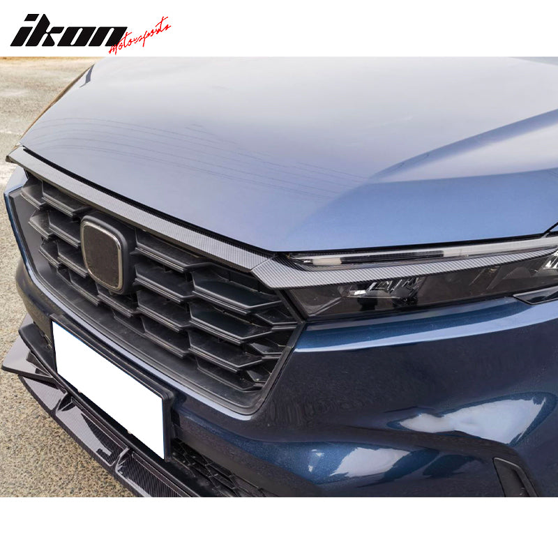 IKON MOTORSPORTS, Front Grille Trims Compatible With 2023-2024 Honda CR-V All Models, OE Style Carbon Fiber Print ABS Bonnet Headlight Molding Trim 3PCS