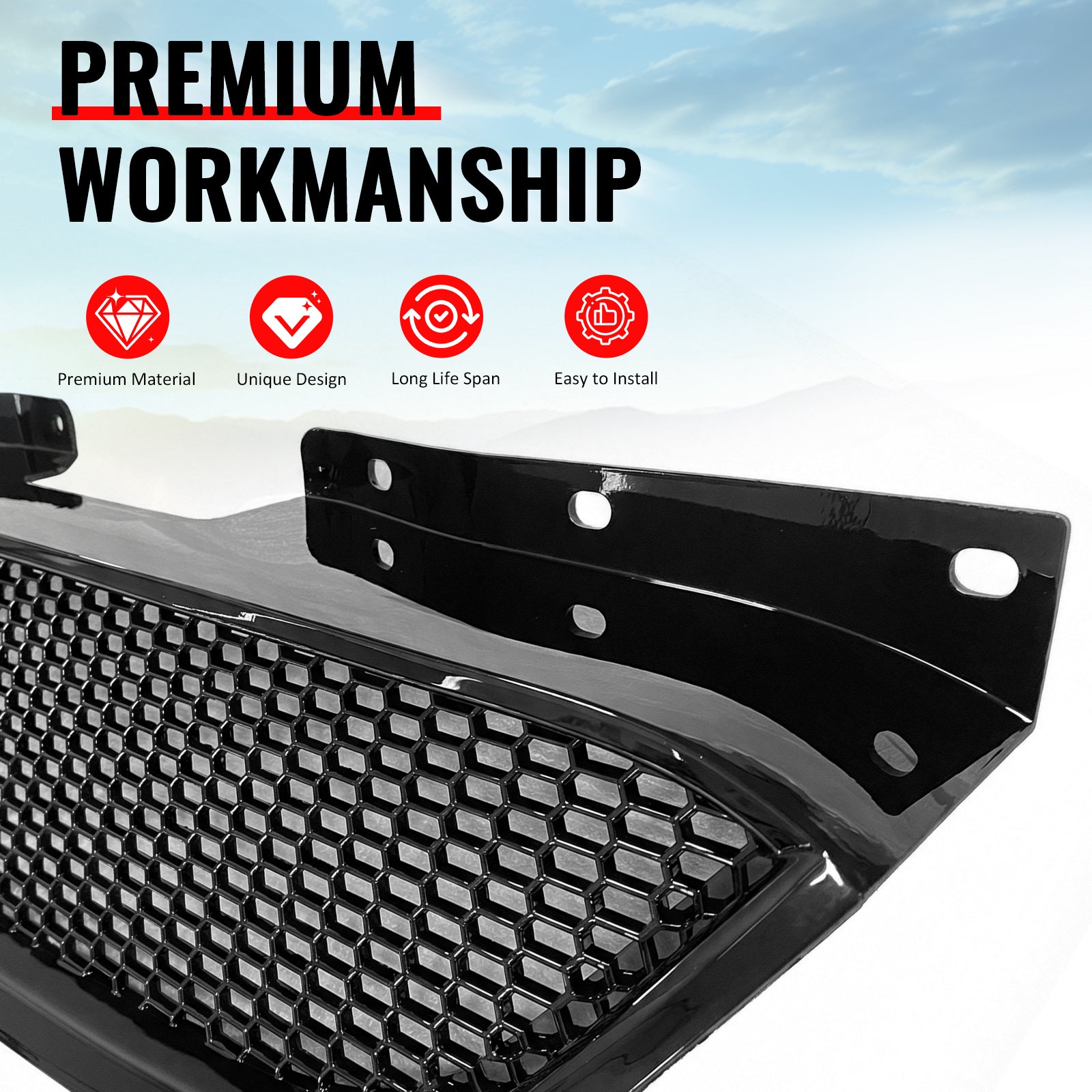 Fits 10-12 Hyundai Genesis Coupe Honeycomb Style Upper Grille Gloss Black ABS