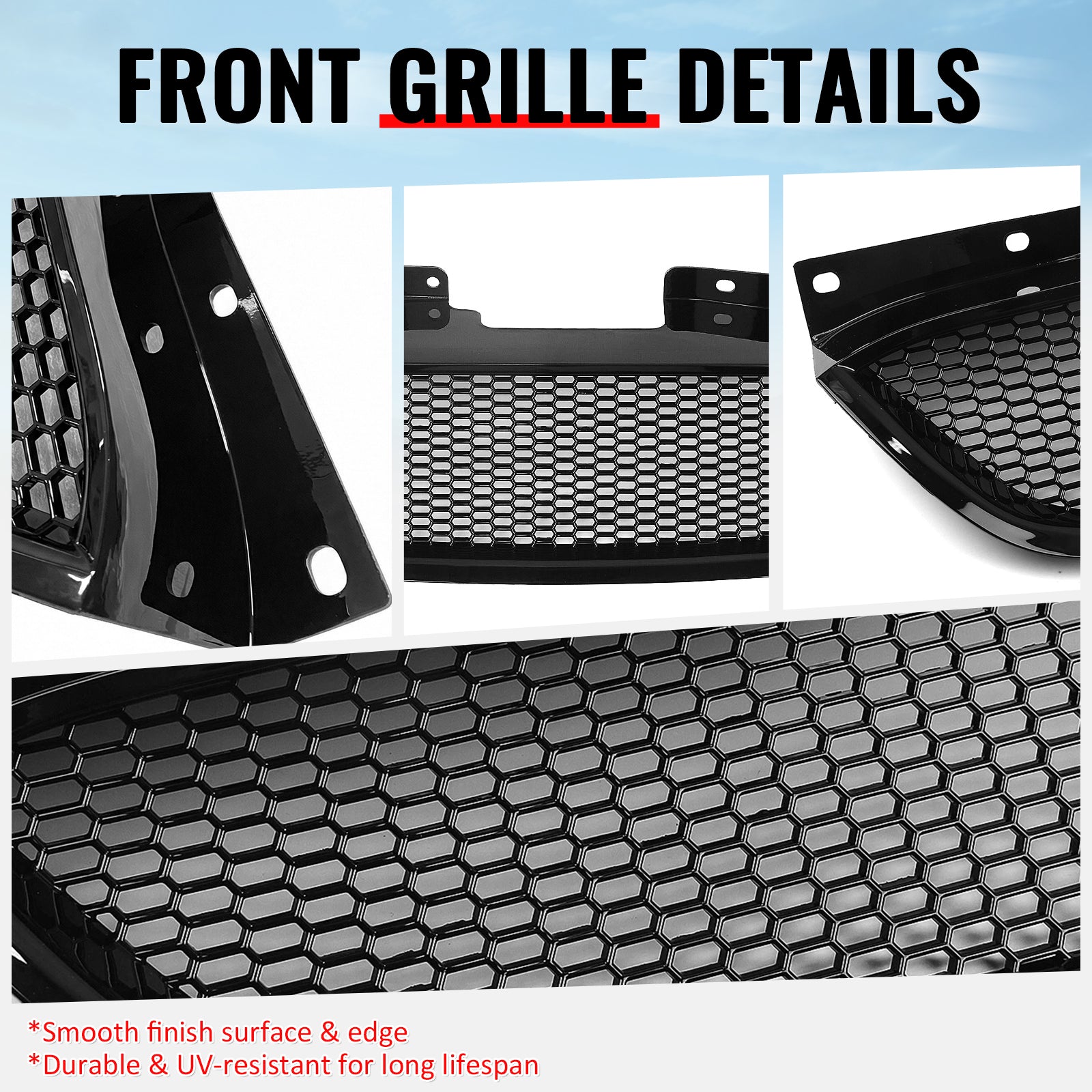 Fits 10-12 Hyundai Genesis Coupe Honeycomb Style Upper Grille Gloss Black ABS