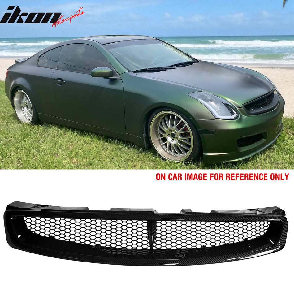 2003-2007 Infiniti G35 Coupe 2-Door JDM Style Front Bumper Upper Grille Replacement Carbon Fiber Print ABS
