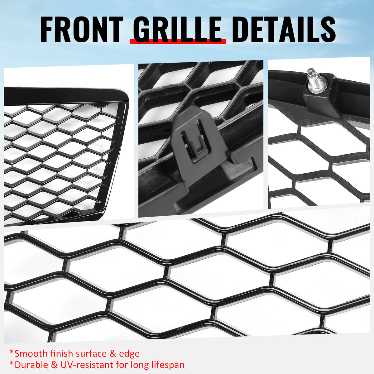 Fits 07-08 Infiniti G35& 09 G37 4Dr Honeycomb Style Upper Grille Gloss Black ABS