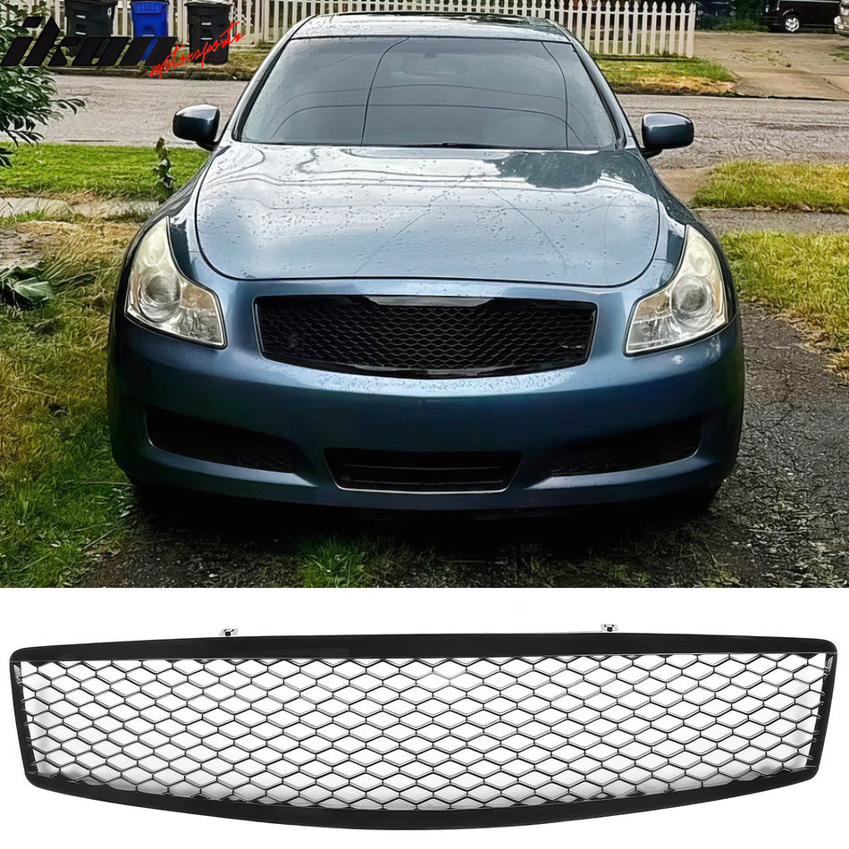 2007-2008 Infiniti G35 & 2009 G37 Sedan Honeycomb Style Front Bumper Upper Grille Replacement Gloss Black ABS