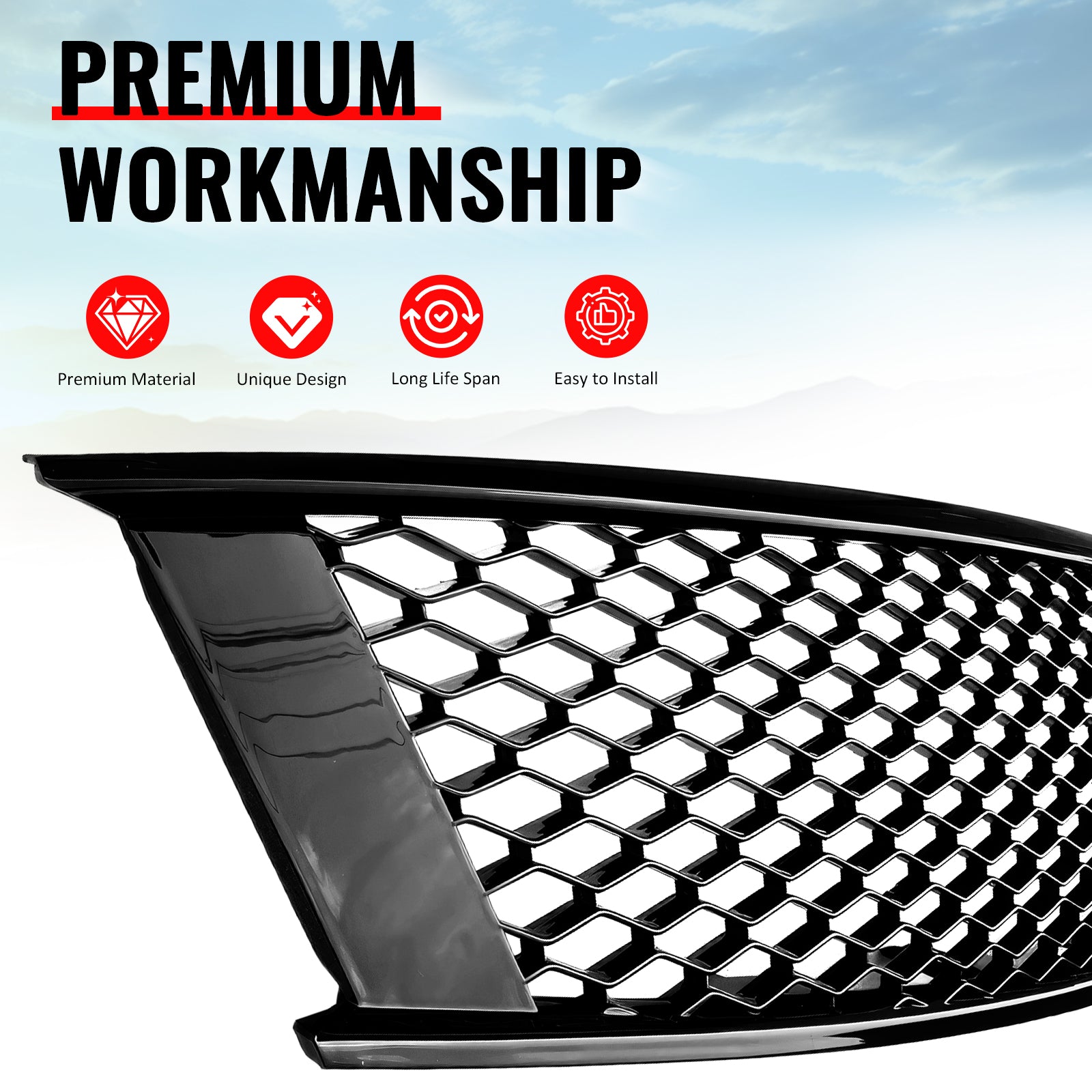 Fits 08-15 Infiniti G37 Q60 Coupe Honeycomb Style Upper Grille Gloss Black ABS