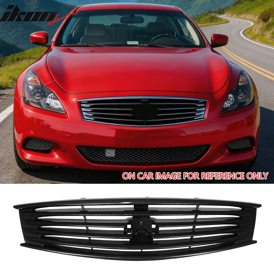 2008-2013 Infiniti G37 Coupe & 2014-2015 Q60 OE Style Front Bumper Upper Grille Replacement Carbon Fiber Print ABS