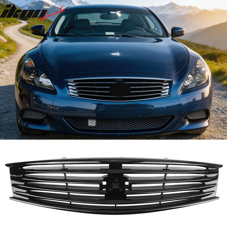 2008-2013 Infiniti G37 Coupe & 2014-2015 Q60 OE Style Front Bumper Upper Grille Replacement Gloss Black ABS