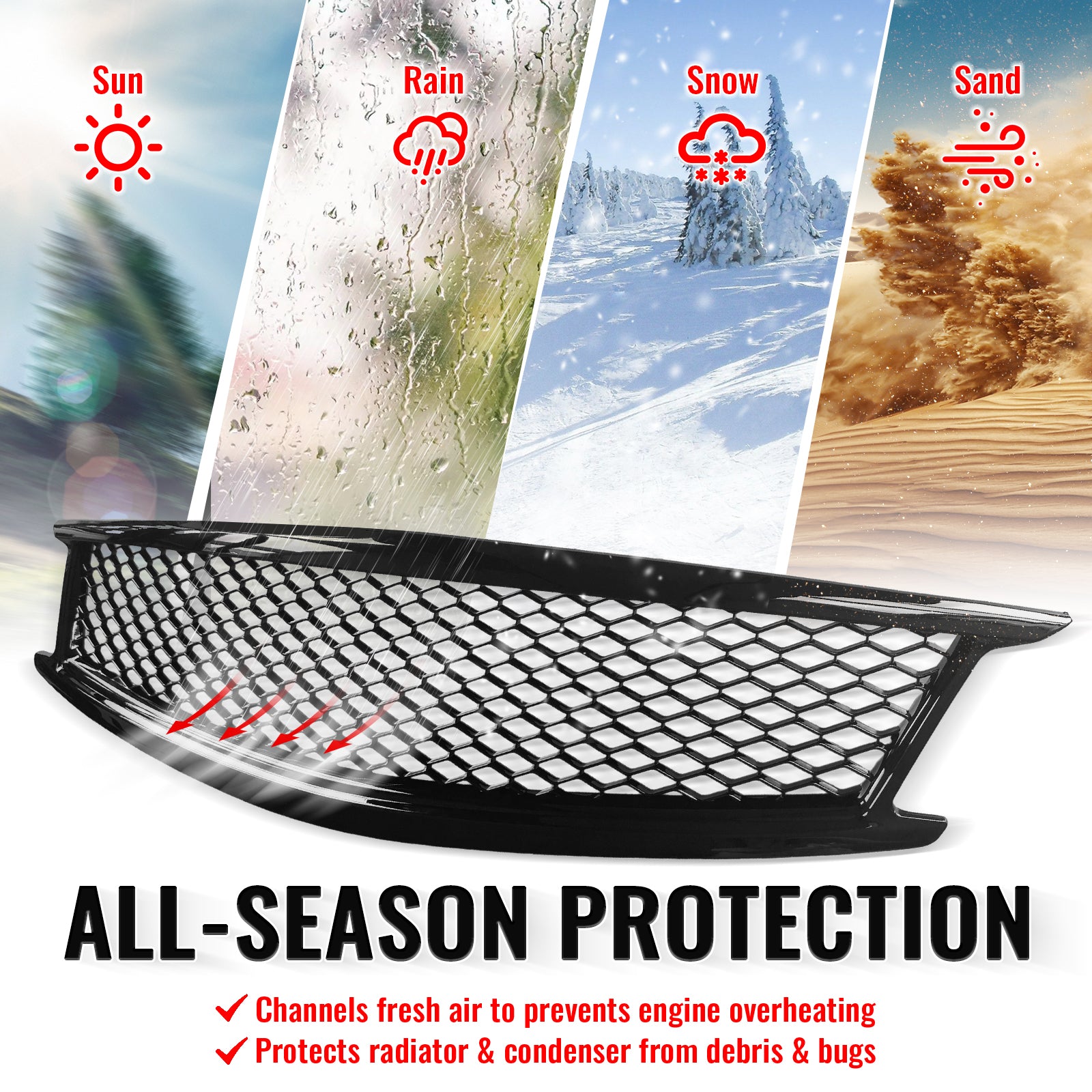 Fits 10-15 Infiniti G37 G25 Q40 Sedan Honeycomb Style Upper Grille Gloss Black
