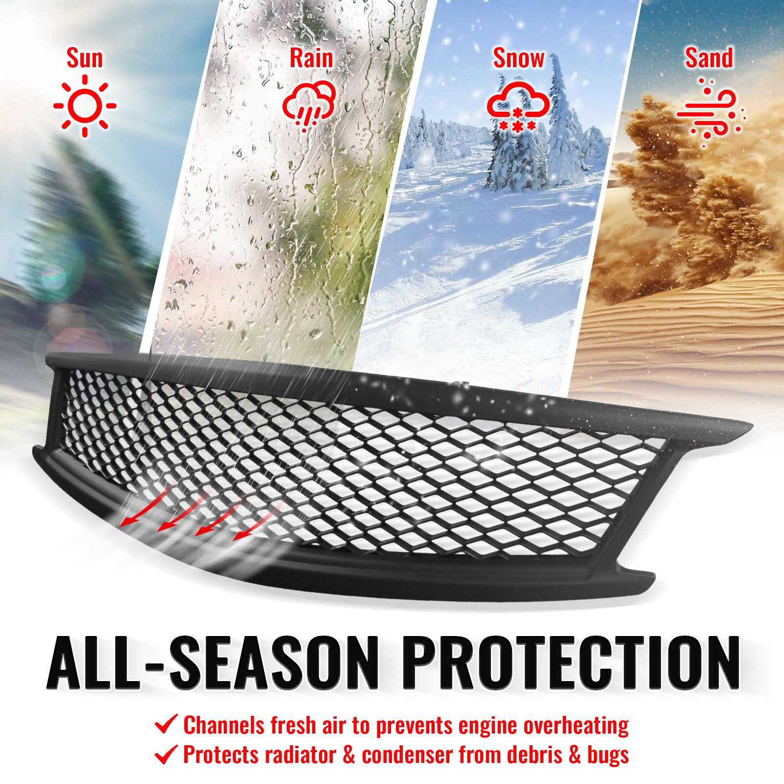 Fits 10-15 Infiniti G37 G25 Q40 Sedan Honeycomb Style Upper Grille Matte Black