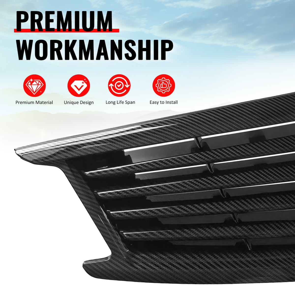 Fits 10-15 Infiniti G37 G25 Q40 Sedan OE Style Upper Grille Carbon Fiber Print