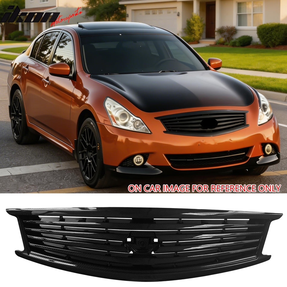 2010-2015 Infiniti G37 G25 Q40 Sedan OE Style Front Bumper Upper Grille Replacement Carbon Fiber Print ABS