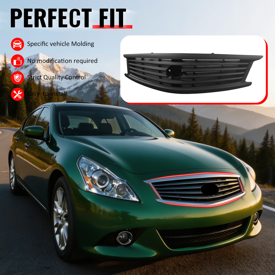 IKON MOTORSPORTS Front Upper Grille, Compatible with 2010-2013 Infiniti G37 Sedan& 2011-2012 G25 Sedan& 2015 Q40 Sedan, OE Style Matte Black ABS Replacement Front Bumper Hood Grill