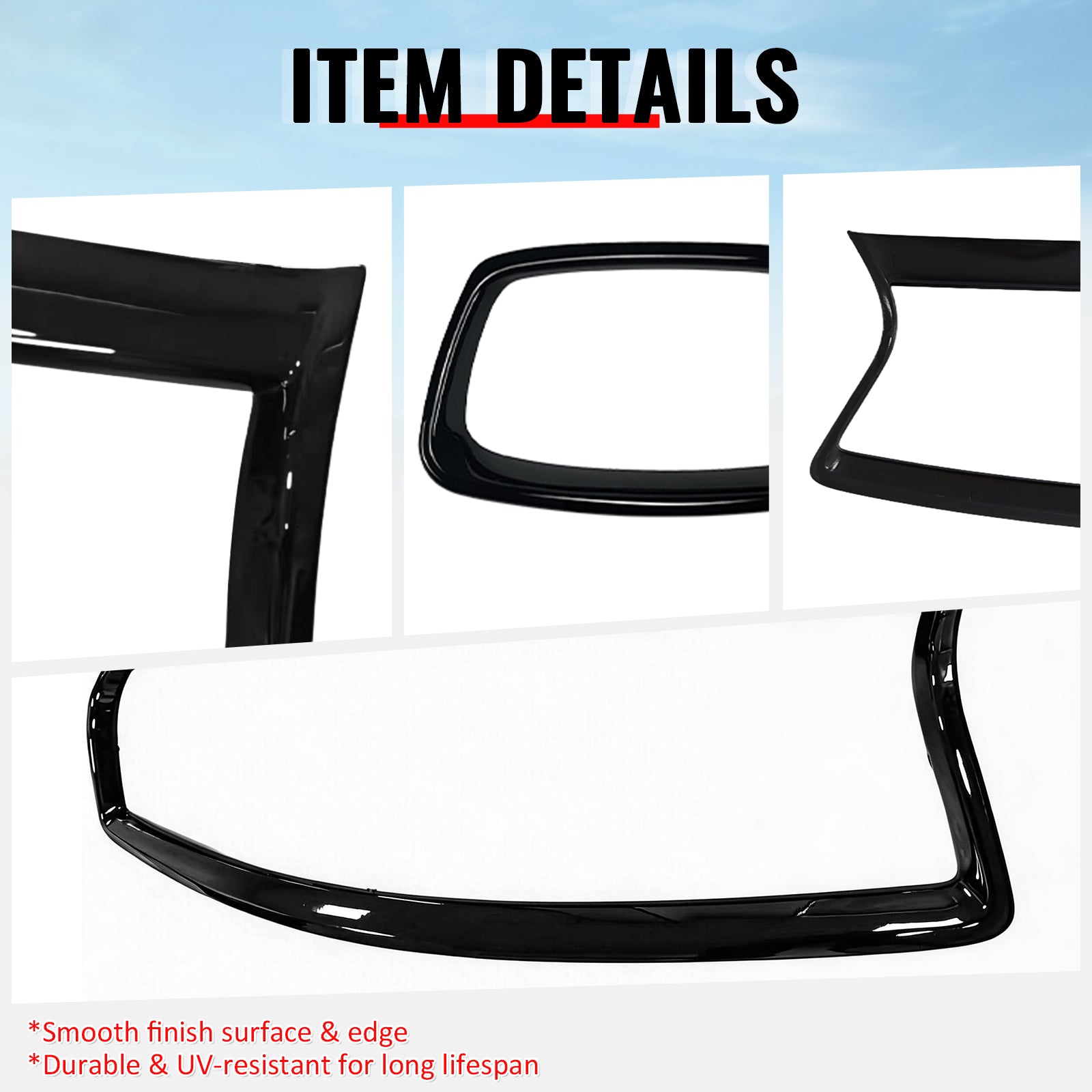 Fits 14-17 Infiniti Q50 Gloss Black OE Style Front Grill Frame Outline Trim ABS