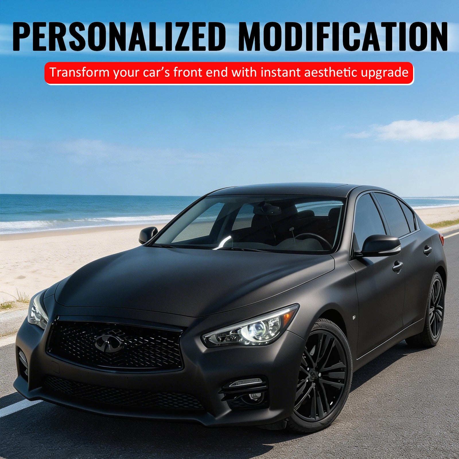 Fits 14-17 Infiniti Q50 Gloss Black OE Style Front Grill Frame Outline Trim ABS