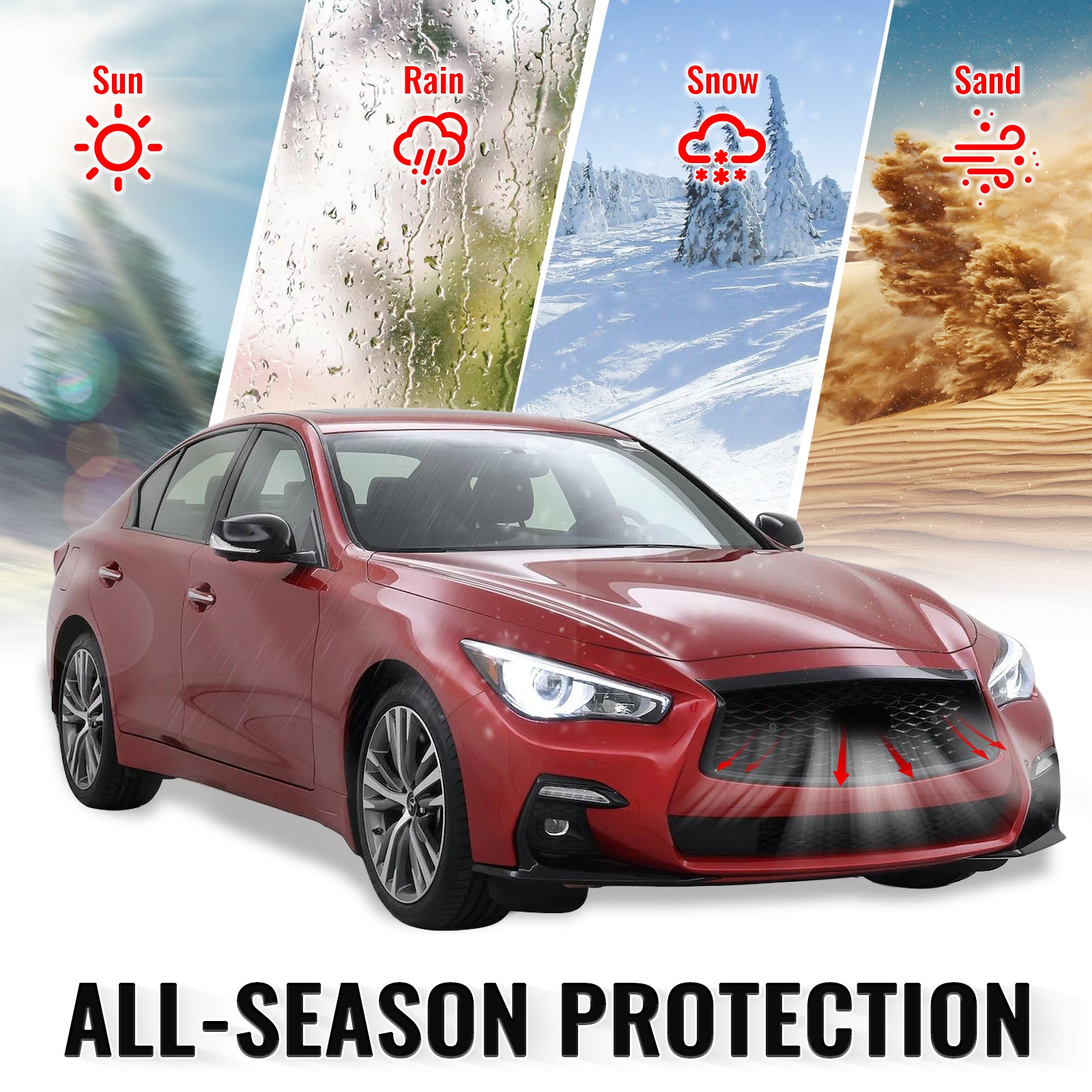 Fits 18-24 Infiniti Q50 Carbon Fiber Look OE Style Grille Frame Outline Trim ABS