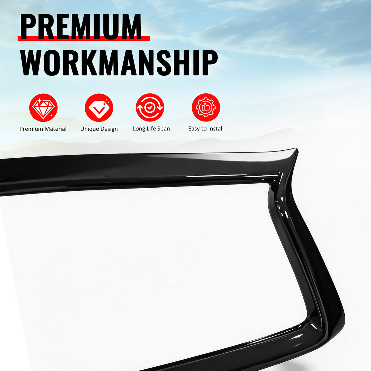 Fits 18-24 Infiniti Q50 Gloss Black OE Style Front Grill Frame Outline Trim ABS