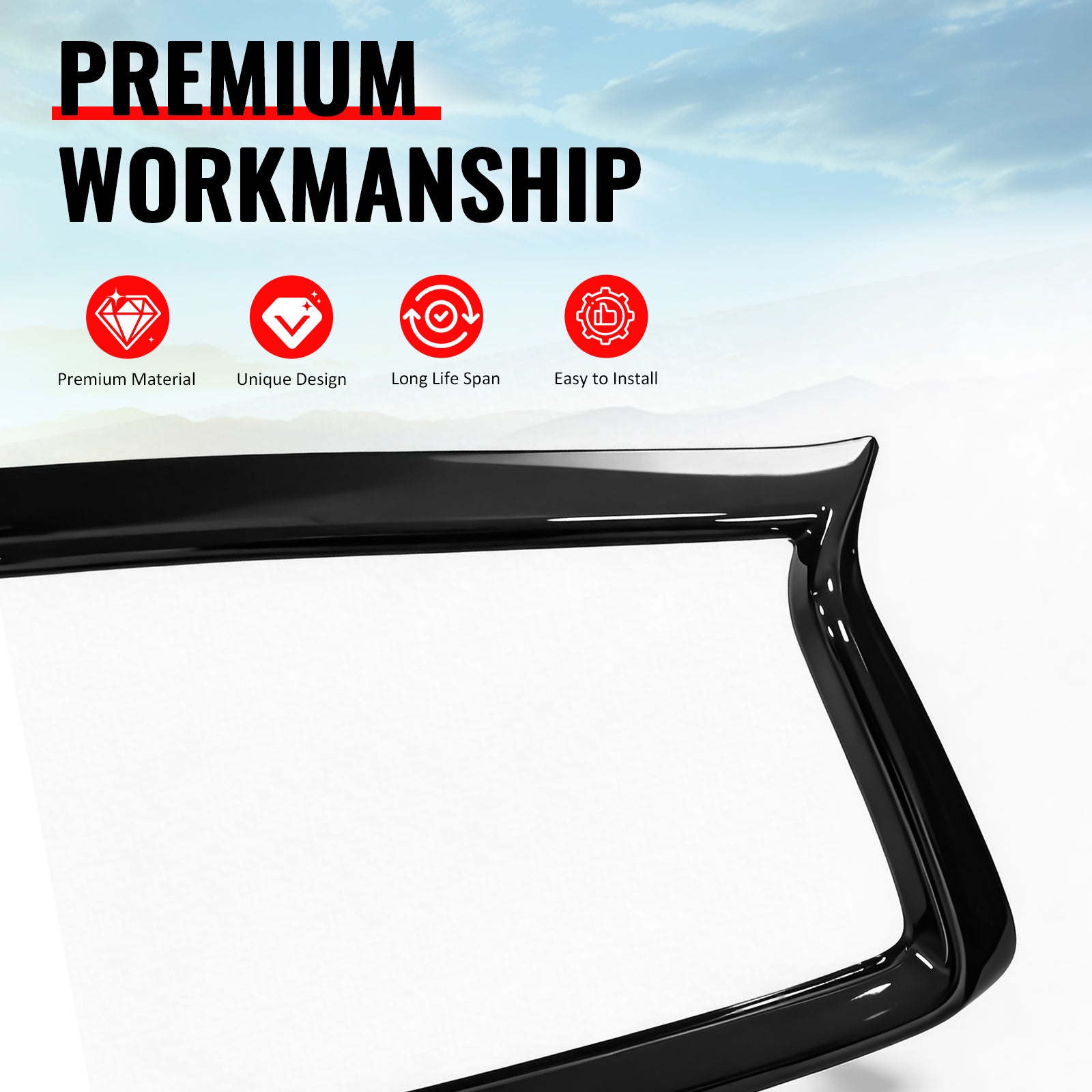 Fits 18-24 Infiniti Q50 Gloss Black OE Style Front Grill Frame Outline Trim ABS