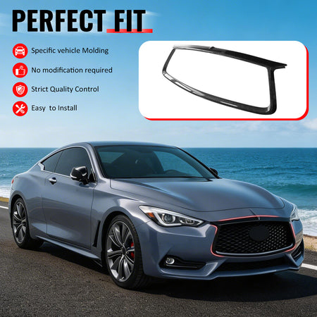 IKON MOTORSPORTS Front Upper Grille Frame, Compatible with 2017-2022 Infiniti Q60, OE Style Carbon Fiber Print ABS Replacement Front Bumper Hood Grill Outline Cover Trim