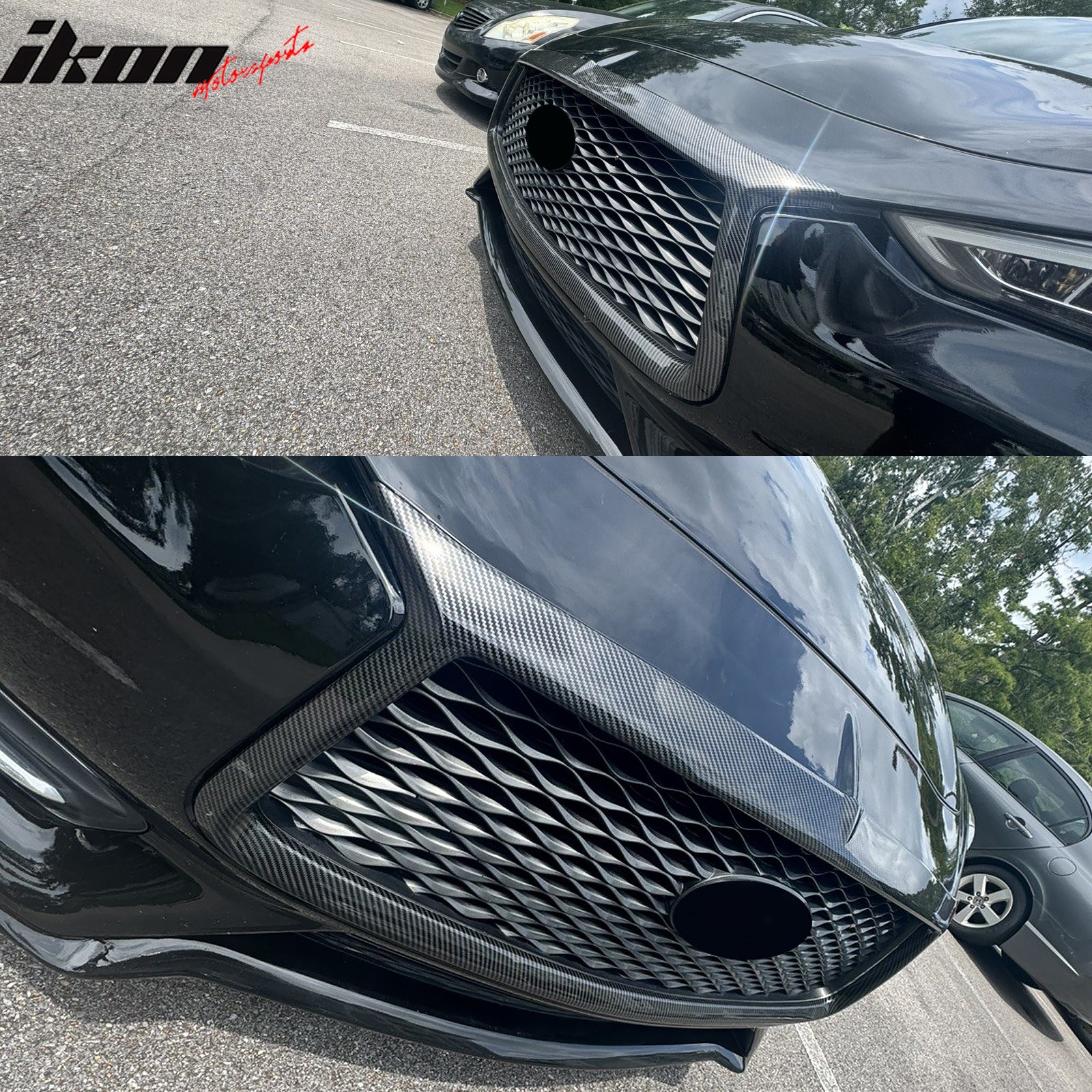 Fits 17-22 Infiniti Q60 Carbon Fiber Print OE Style Grille Frame Outline Trim