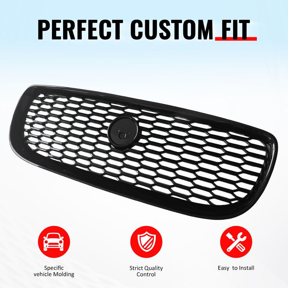 IKON MOTORSPORTS Front Upper Grille, Compatible with 2016-2019 Jaguar XE, 2020 Style Gloss Black ABS Replacement Front Bumper Hood Grill